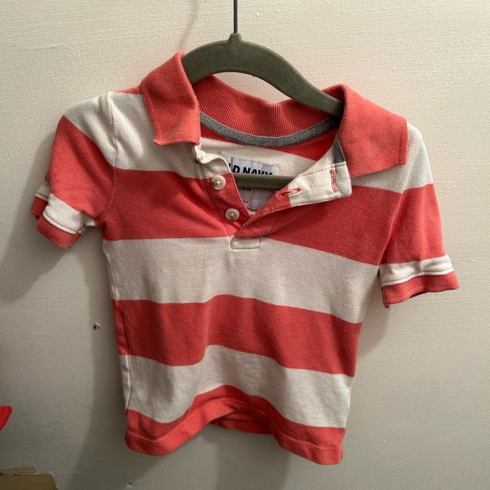 Old Navy Toddler Polo Shirt - Coral and White Stripes